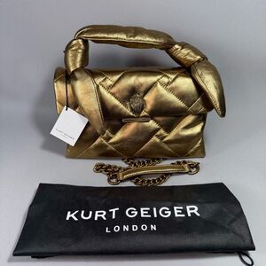 Kurt Geiger London Kensington Gold Soft Bow Quilted Top Handle Crossbody Bag
